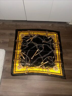 Black and Gold Chain Print Silk Scarf